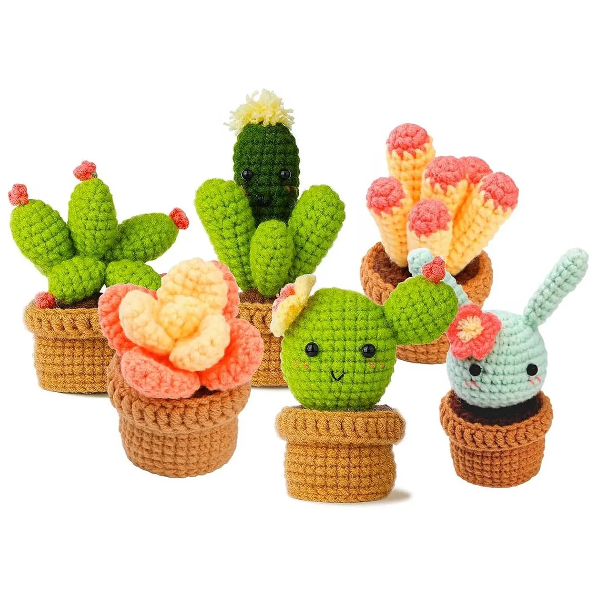 DIY Crochet Potted Plants Knitting Flower Succulent Potted Plants 6 Pack