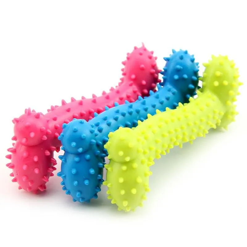 Dog Puppy Rubber Dental Teeth Chew Bone Play Training Barbell Set of 3