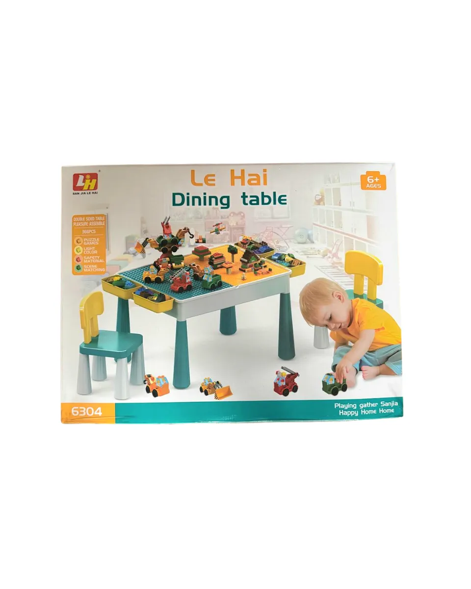 2-in-1 Kids Activity Table & Dining Set with Building Blocks - 366 Piece