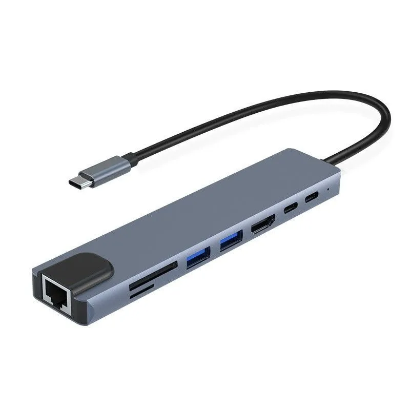 8in1 Type C Hub Hdmi USB C Hub to Ethernet Rj45 Lan Adapter