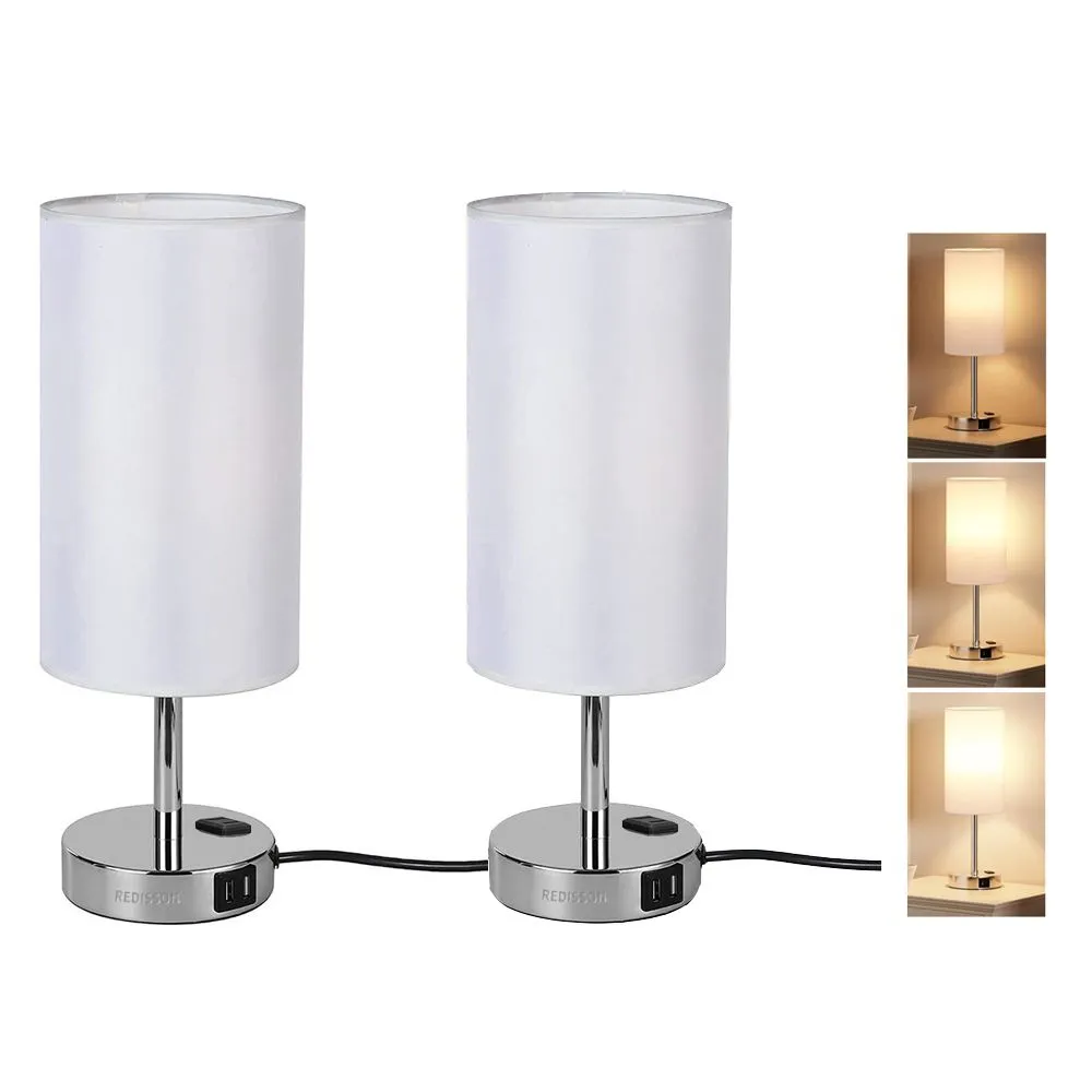 Bedside Touch Table Lamp with Dual USB-A & AC Outlet Charging Ports 2Pcs
