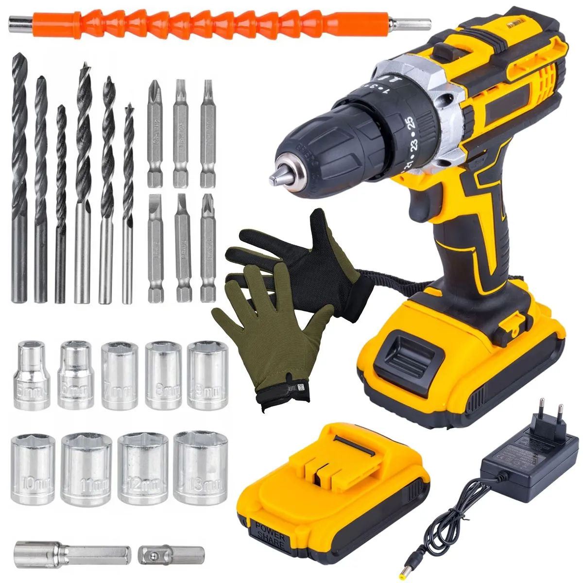 26 Pc Wireless Impact Drill Set With 2 Lithium Battery Packs, Case & Gloves