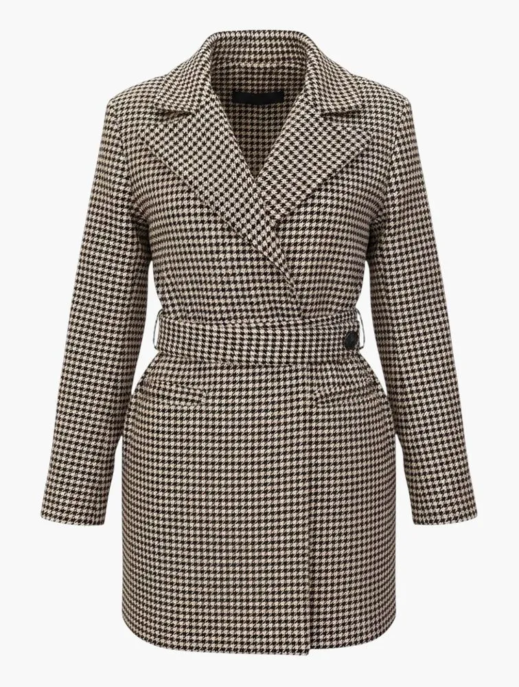 TRENDYOL Houndstooth Patterned Belted Midi Coat