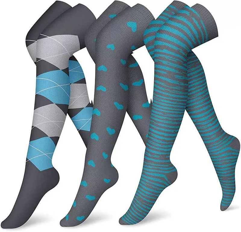 3 Pairs of Thigh High Compression Socks 15-20mmHg for Women Circulation