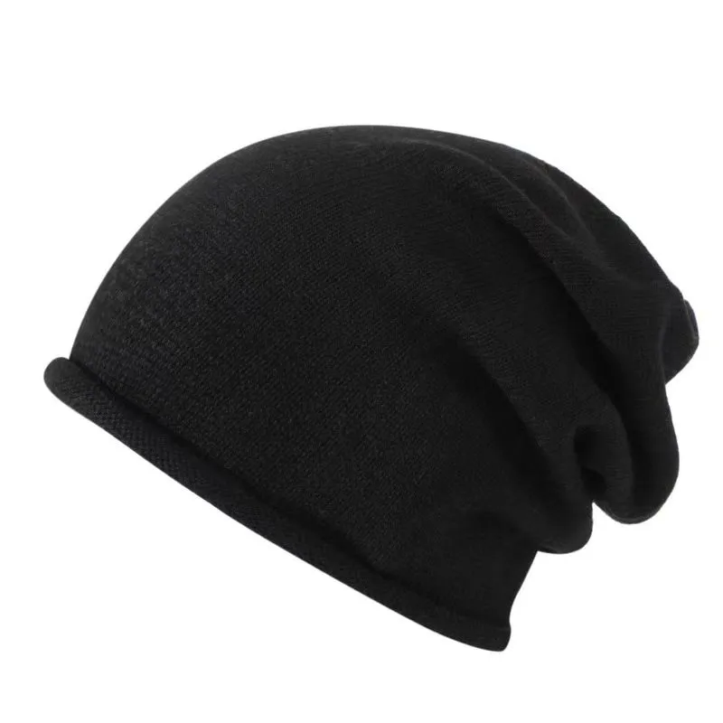 Unisex Wool Blend Slouch Knit Hat Warm Loose Headwear For Winter Wear - Black
