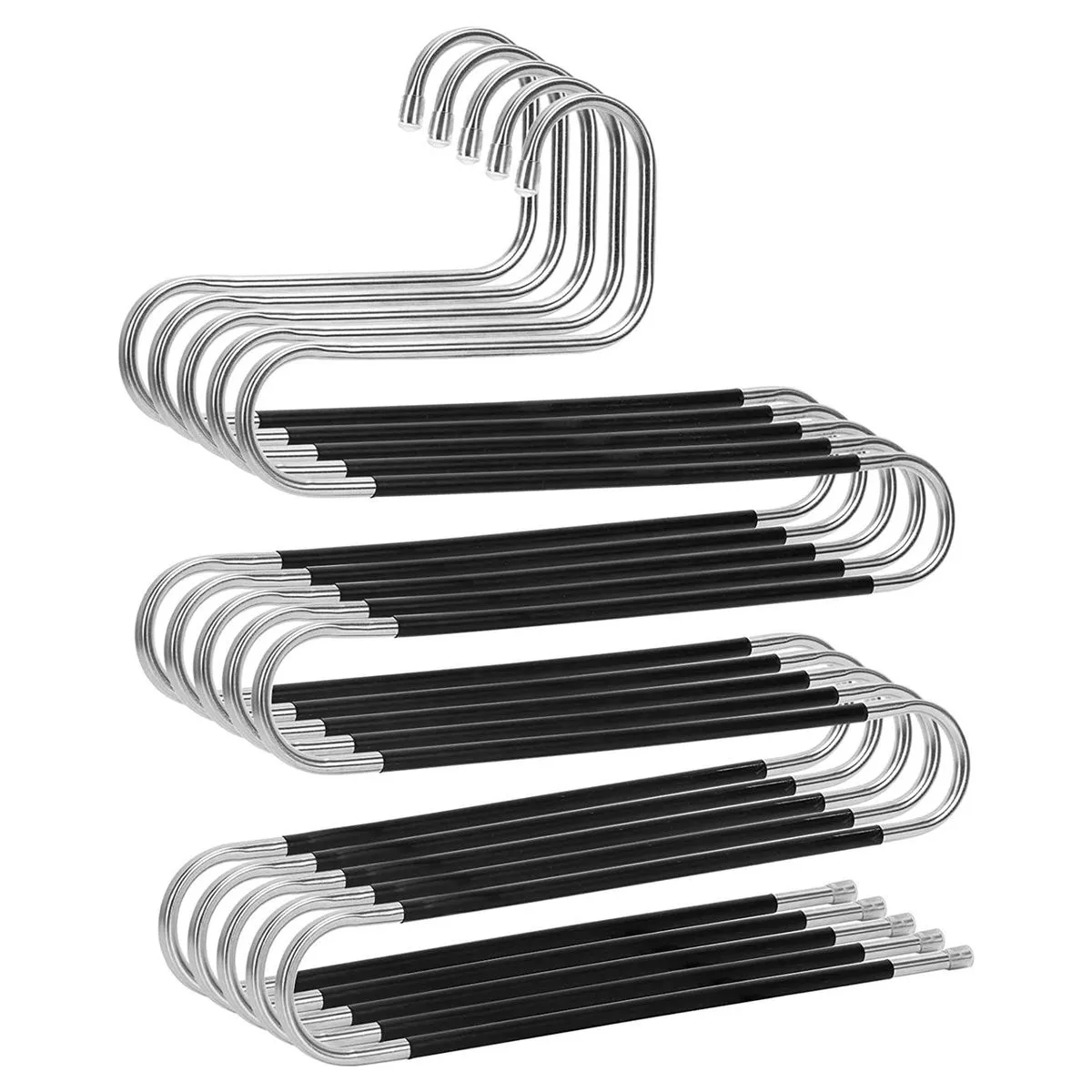S-Shape Pants Hangers Space Saving 5 Pack Stainless Steel Trousers Hangers