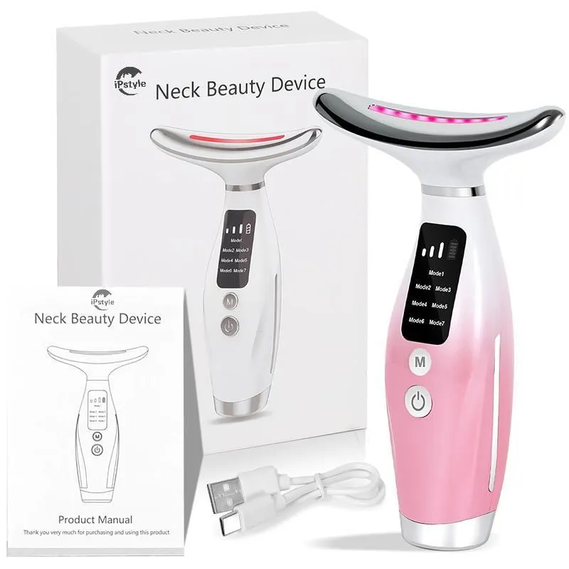 IPSTYLE Facial Skin Light Therapy Device Vibration Massage for Face & Neck - Pink