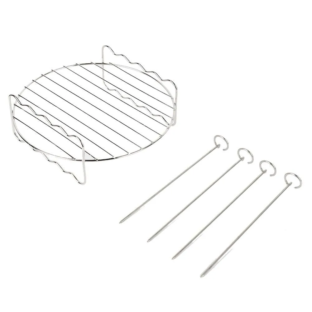 Stainless Steel BBQ Grill Rack with 4 Skewers Compatible with Air Fryer