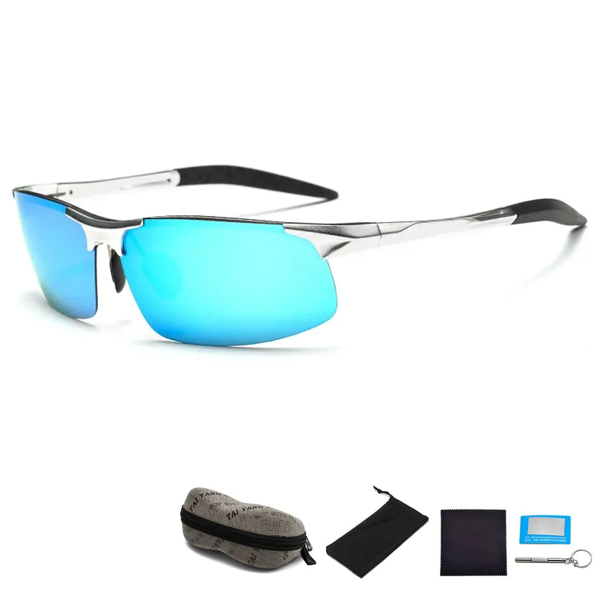 Sports Polarized Sunglasses- Metal Frame UV Protection for Driving - Blue