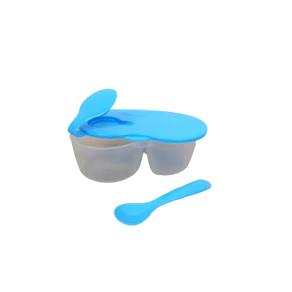 Baby Feeding Bowl - 2 Compartment with Lid and Spoon - BLUE