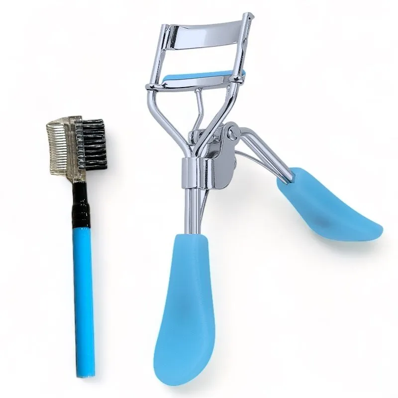 Metal Eyelash Curler Set with a Duo Brush - Blue