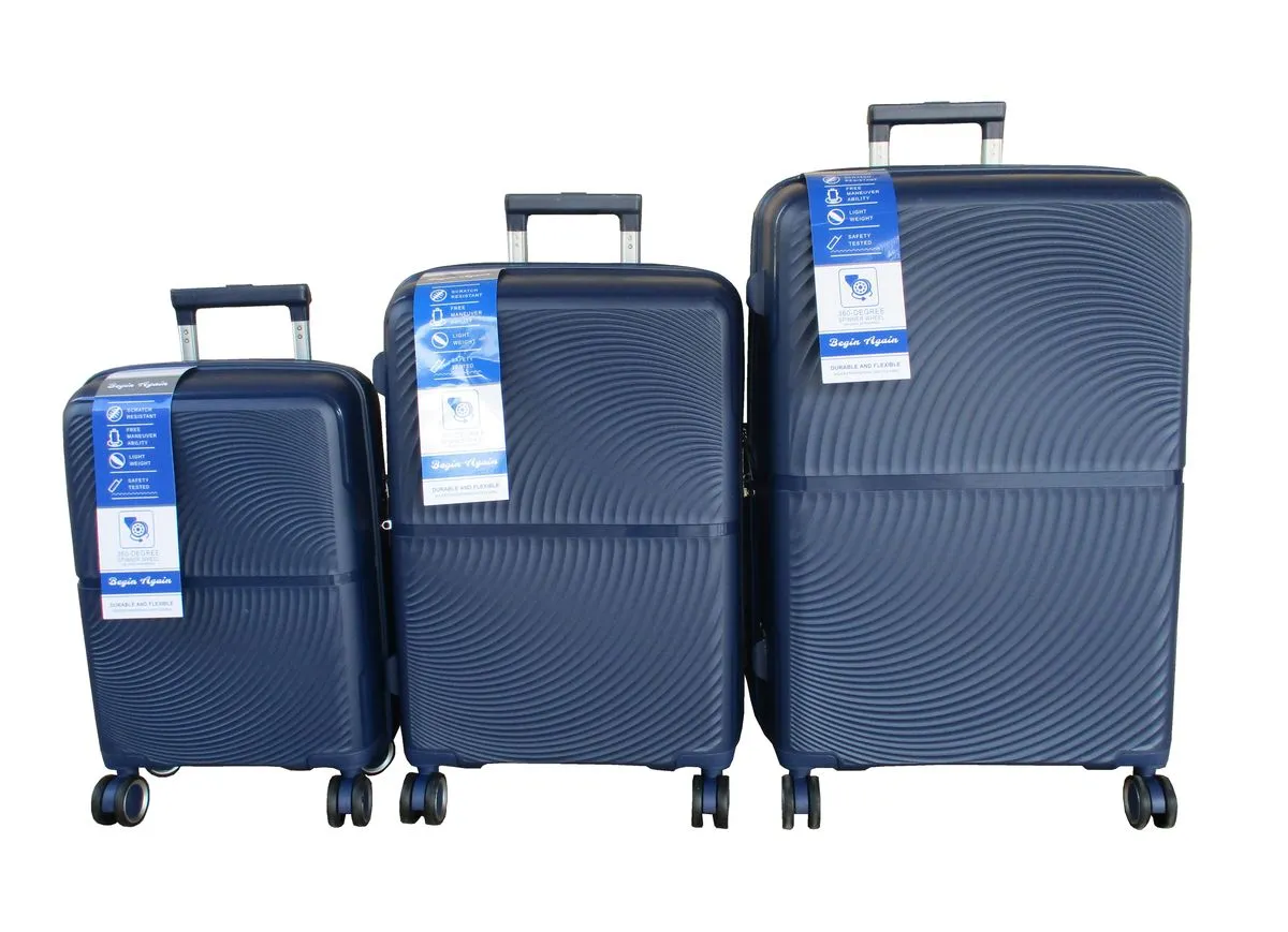 Unbreakable 3 Piece Navy Luggage Set-Durable Scratch Resistant Spinner