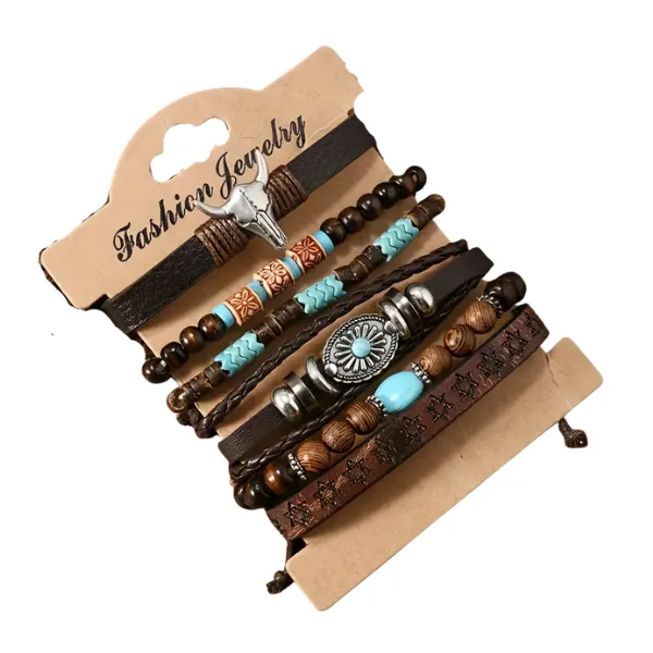 Retro Western Cowboy Style Bracelet Set - 6 Piece Collection