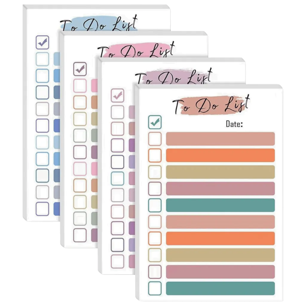 4 Piece - Premium To-Do List Memo Pads - Multi-Colour