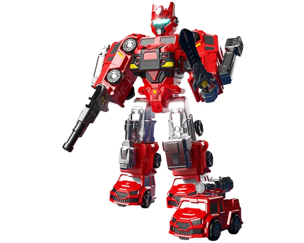 MorFansi 9 in 1 Transformer Magnetic Fire Truck Construction Robot Toy Set - Red