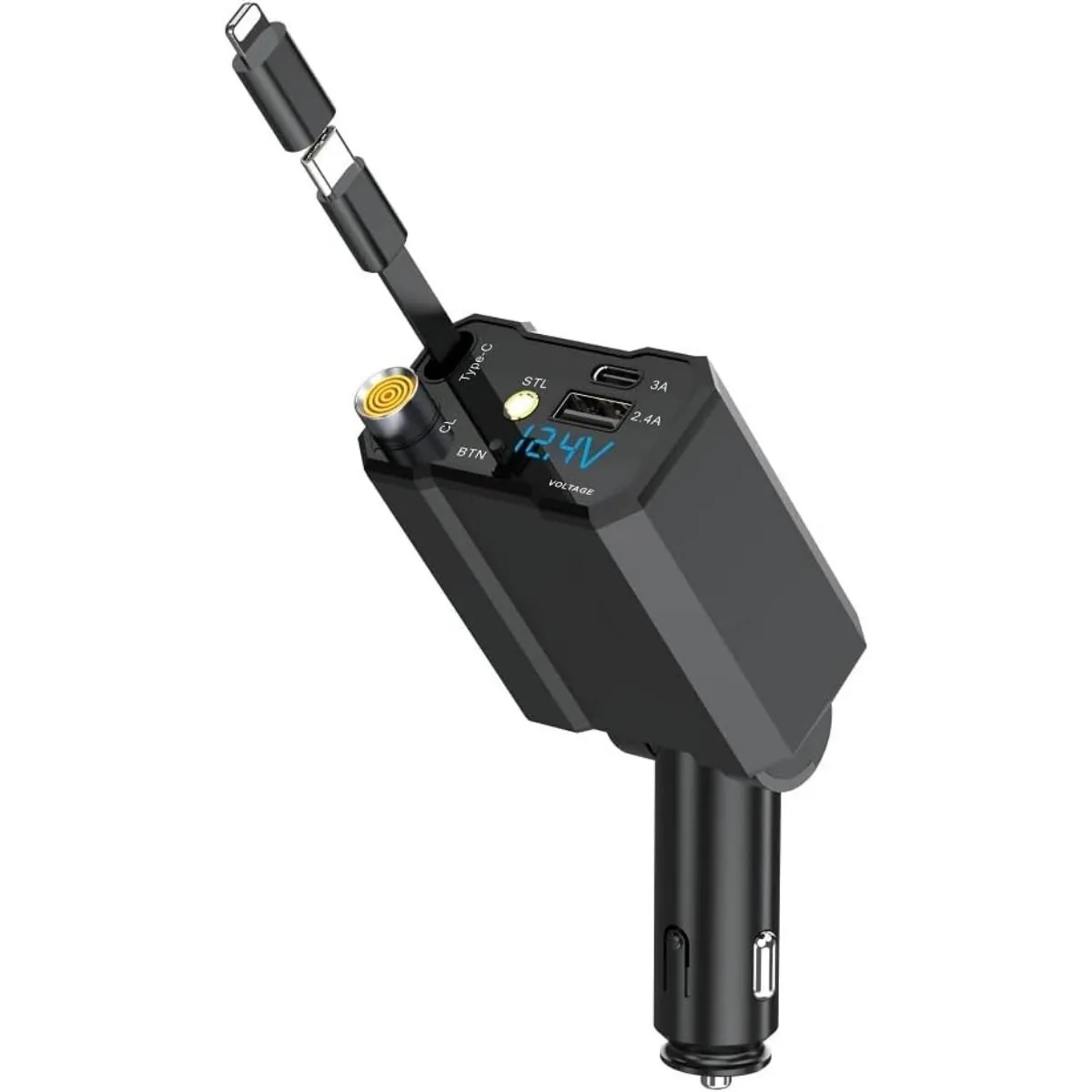 120W 5-in-1 Car Charger, Voltage Display & Retractable Cable with Starlight