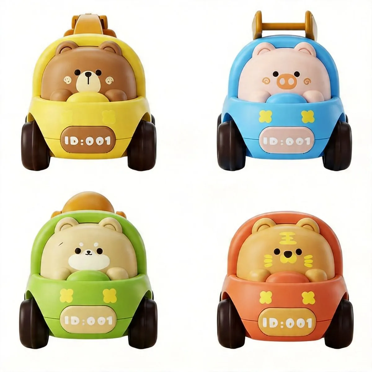 4 Cute Animal Pull Back Cars, Toddler Educational Crawling Toy Gift Set