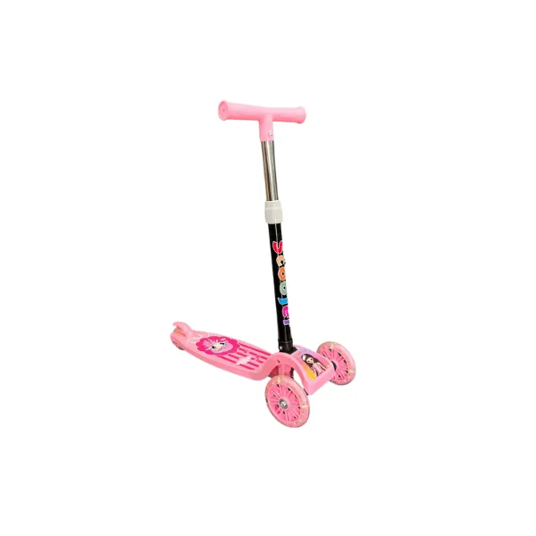 Kids Folding Three Wheel Scooter with LED Light Up Wheels - Doll Pink
