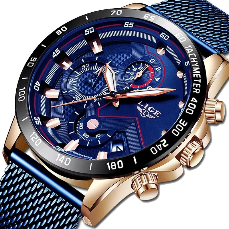 Lige 9929 Luminous Men Watches Waterproof Mesh Wrist Watches