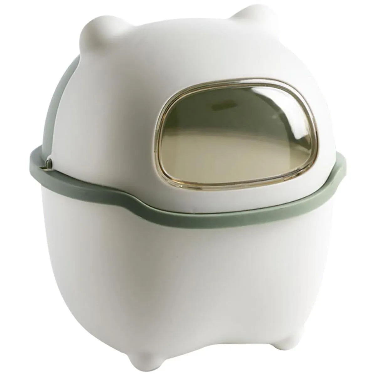 Cartoon Desktop Garbage Container Small Trash Bucket with Lid White Green