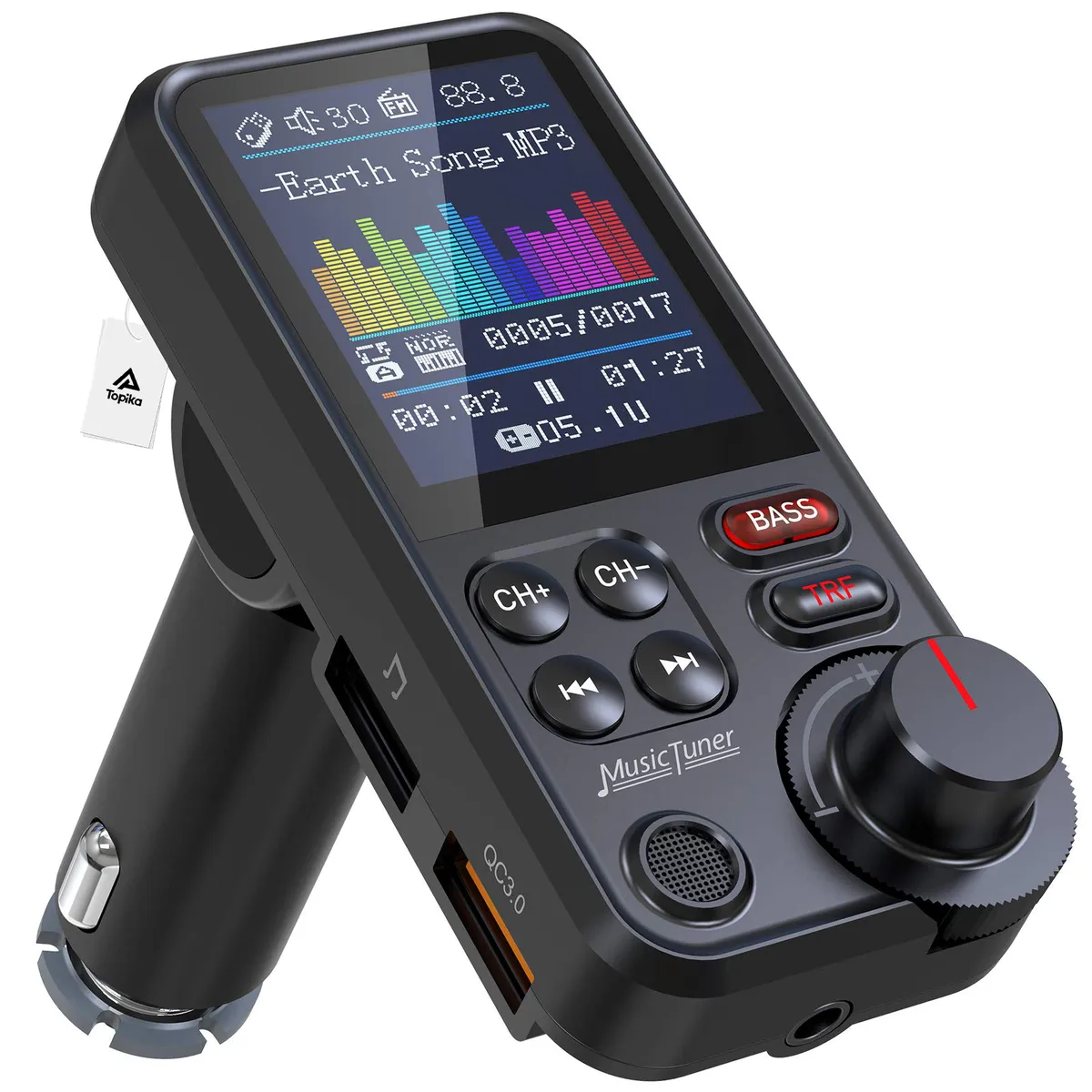 Topika Bluetooth Transmitter Car, Bluetooth FM Transmitter For Car, Adapter