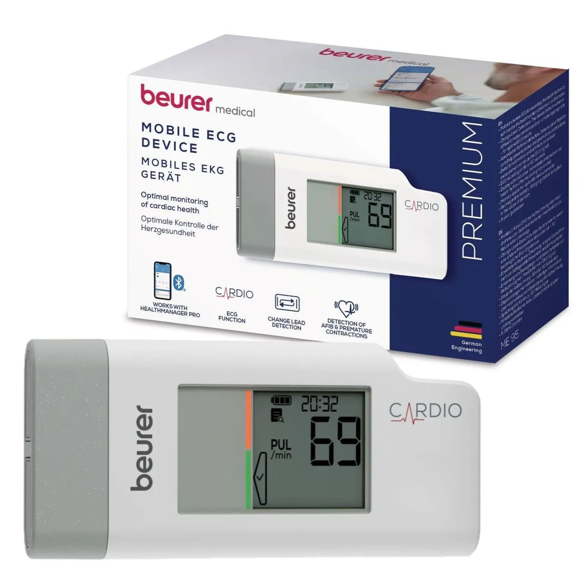 Beurer Germany ECG Device ME 95 Mobile, Rechargeable, Heart Rhythm Monitor