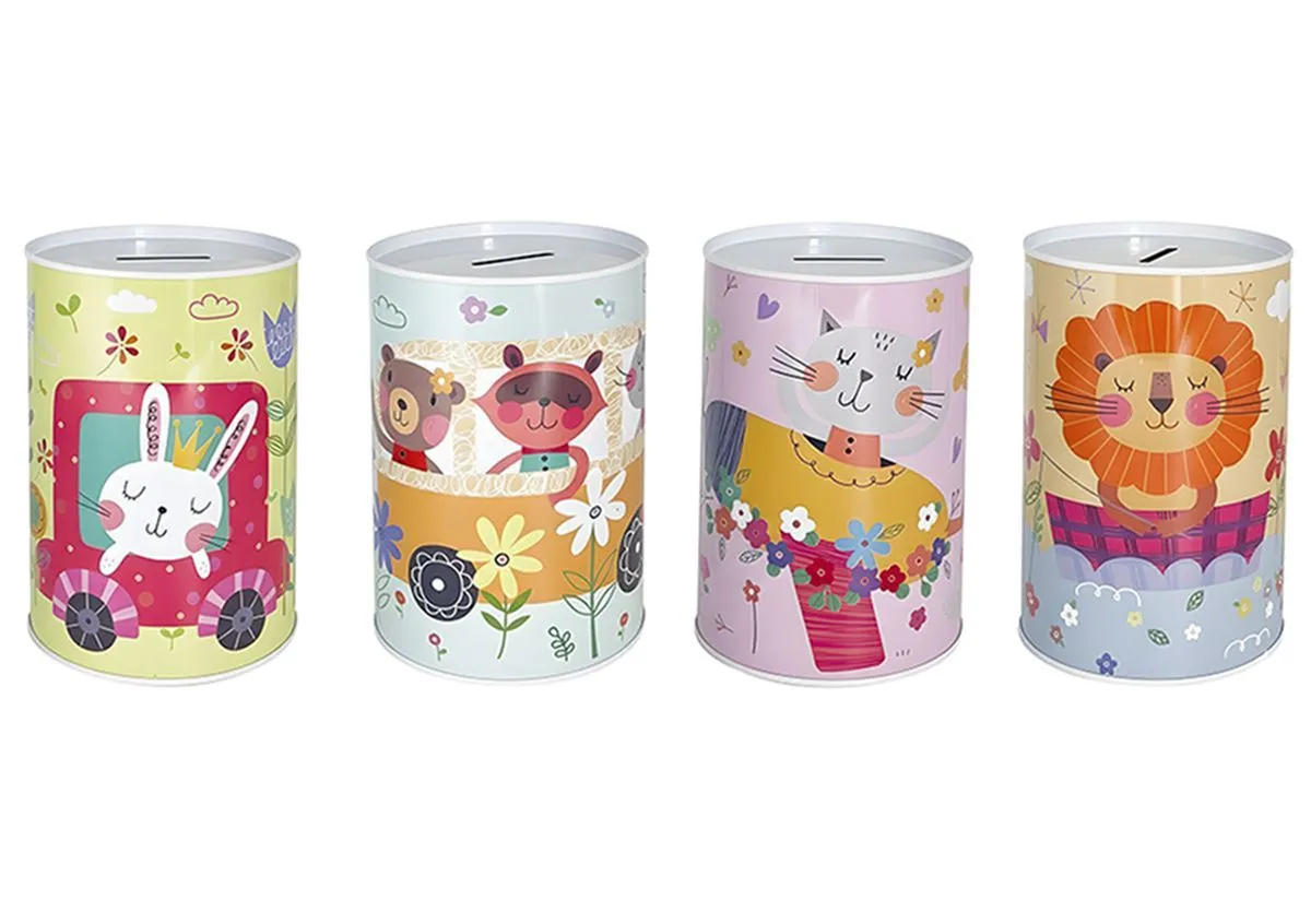 Small Cartoon Animal Coin Bank Tin For Saving In 4 Designs