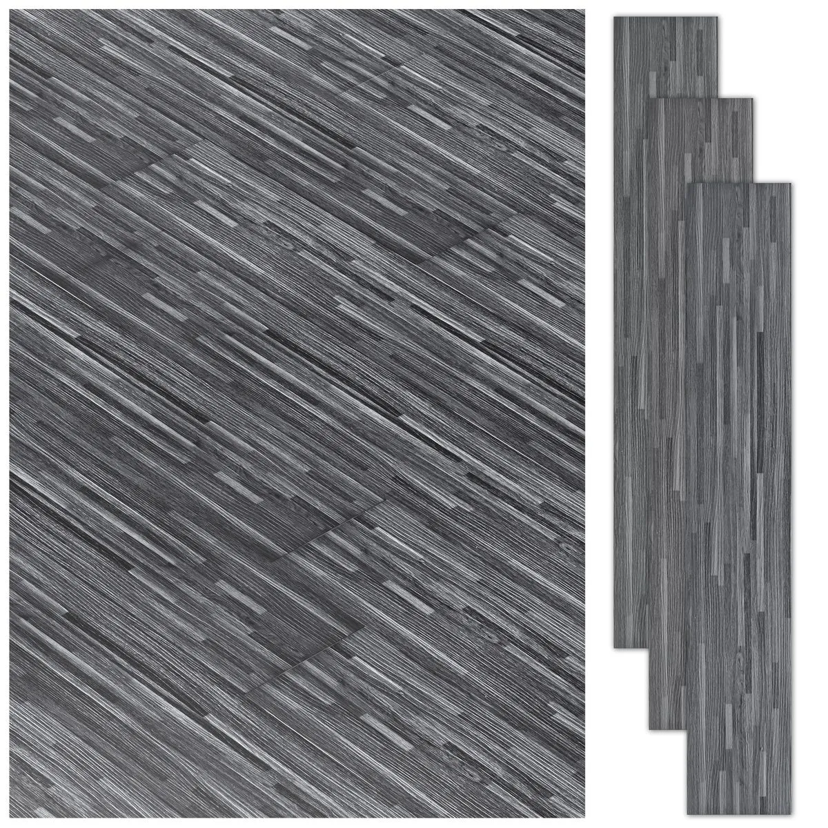 36Pcs Peel and Stick Floor Tile Wood Pattern Floor Sticker 91.4x15.2cm 5SQM - Dark gray
