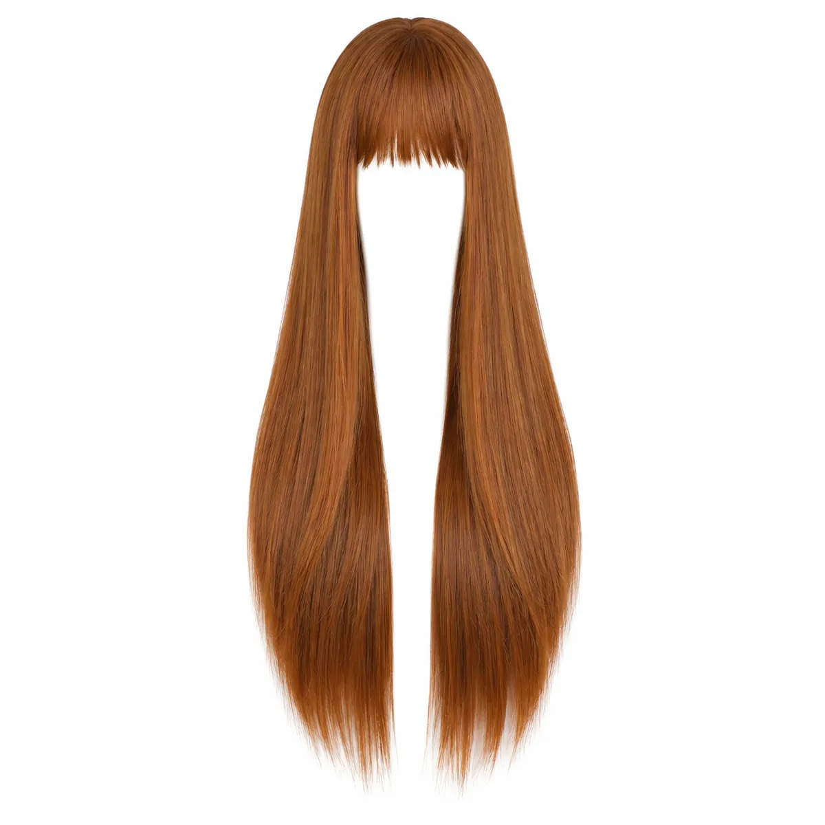 Heat Resistant 28 Inch Long Straight Wig With Bangs - Ginger