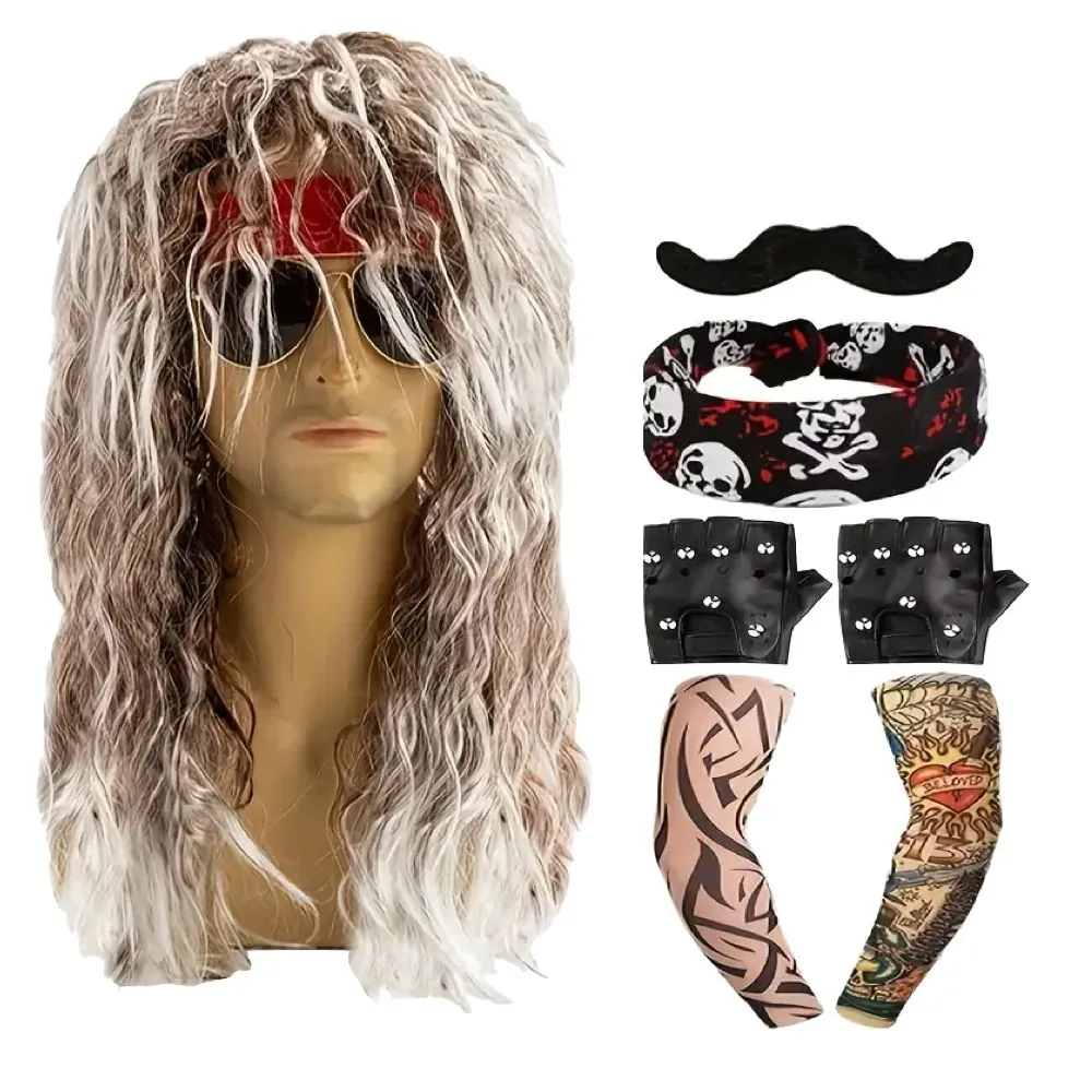 Toys Cosplay Hippie Punk Rock Star Wig Halloween Costume - 8 Piece