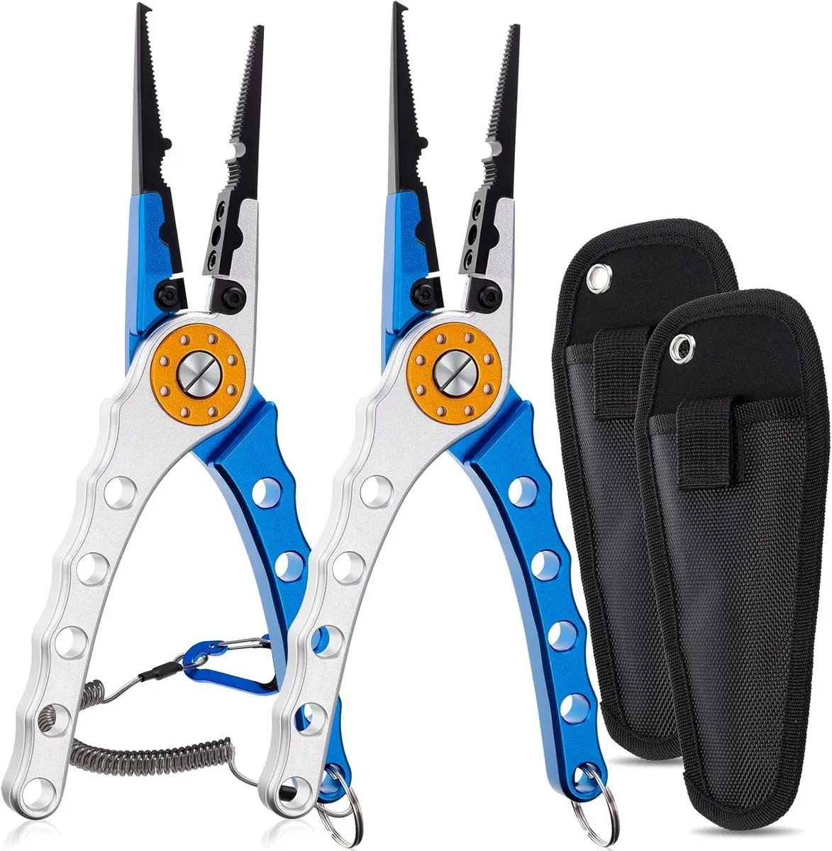 2 Pack Fishing Pliers 7.8'' Saltwater Braid Cutter Hook Remover Set - Blue, Silver