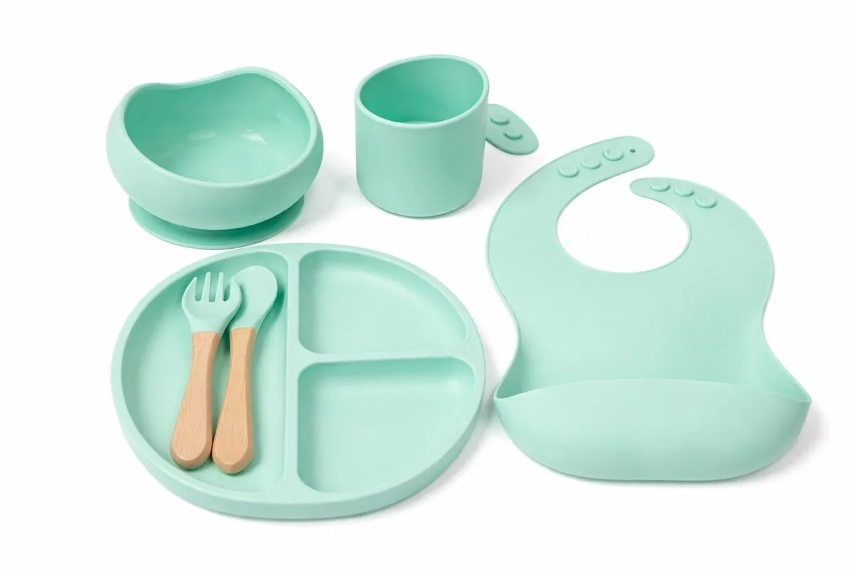 Silicone Baby Feeding Set - Mint Green (6-Piece)