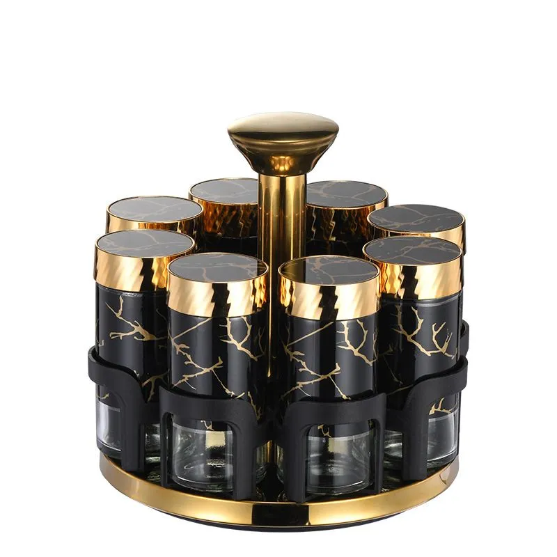 Set of 8 Glass Spice Jars for Kitchen Use - Black