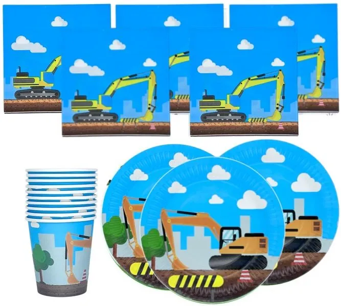 Construction Themed 60-Piece Bulk Disposable Kids Party Pack