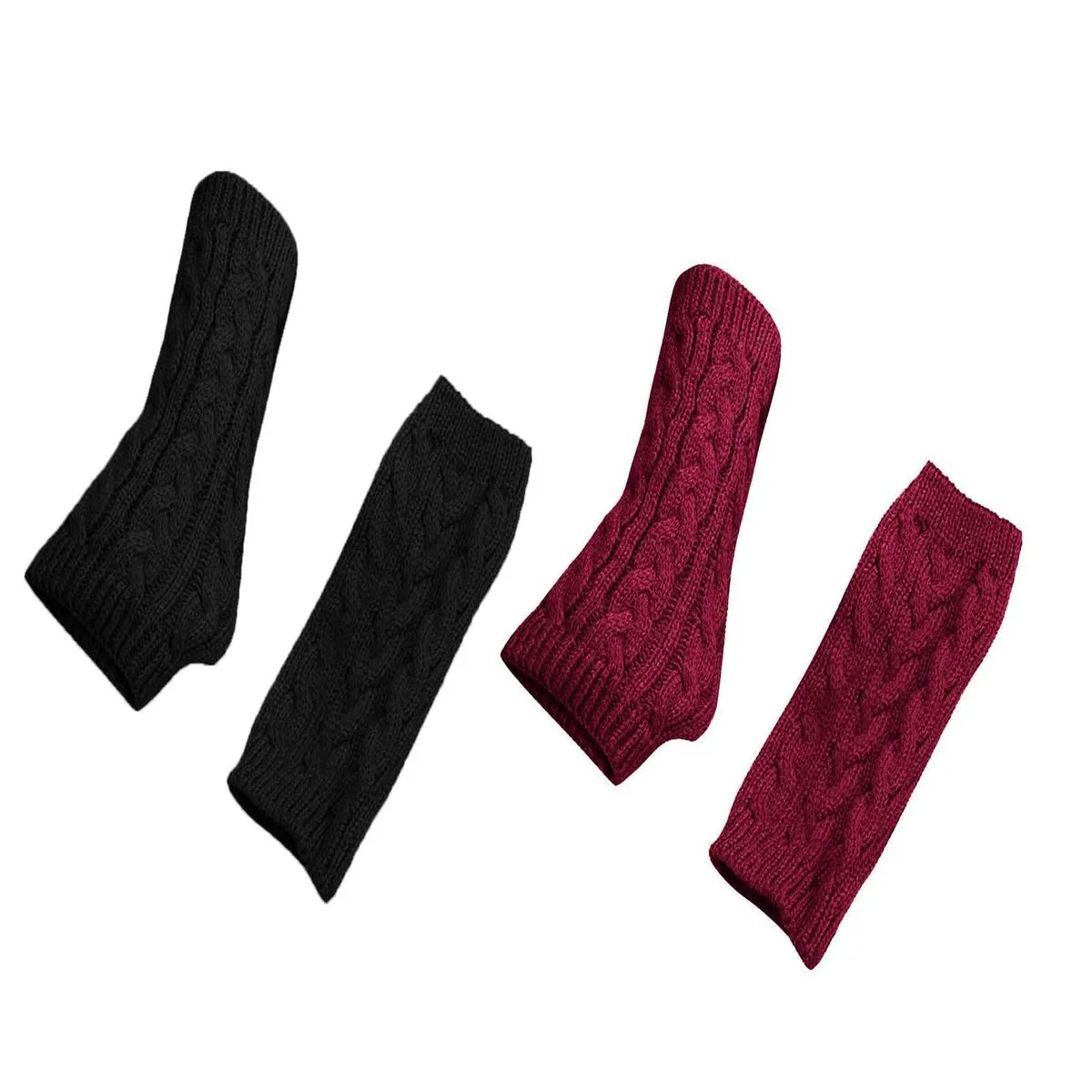 Cable Knit Fingerless Arm Warmers, Stretchy Women Wrist Sleeves 2 Piece Set
