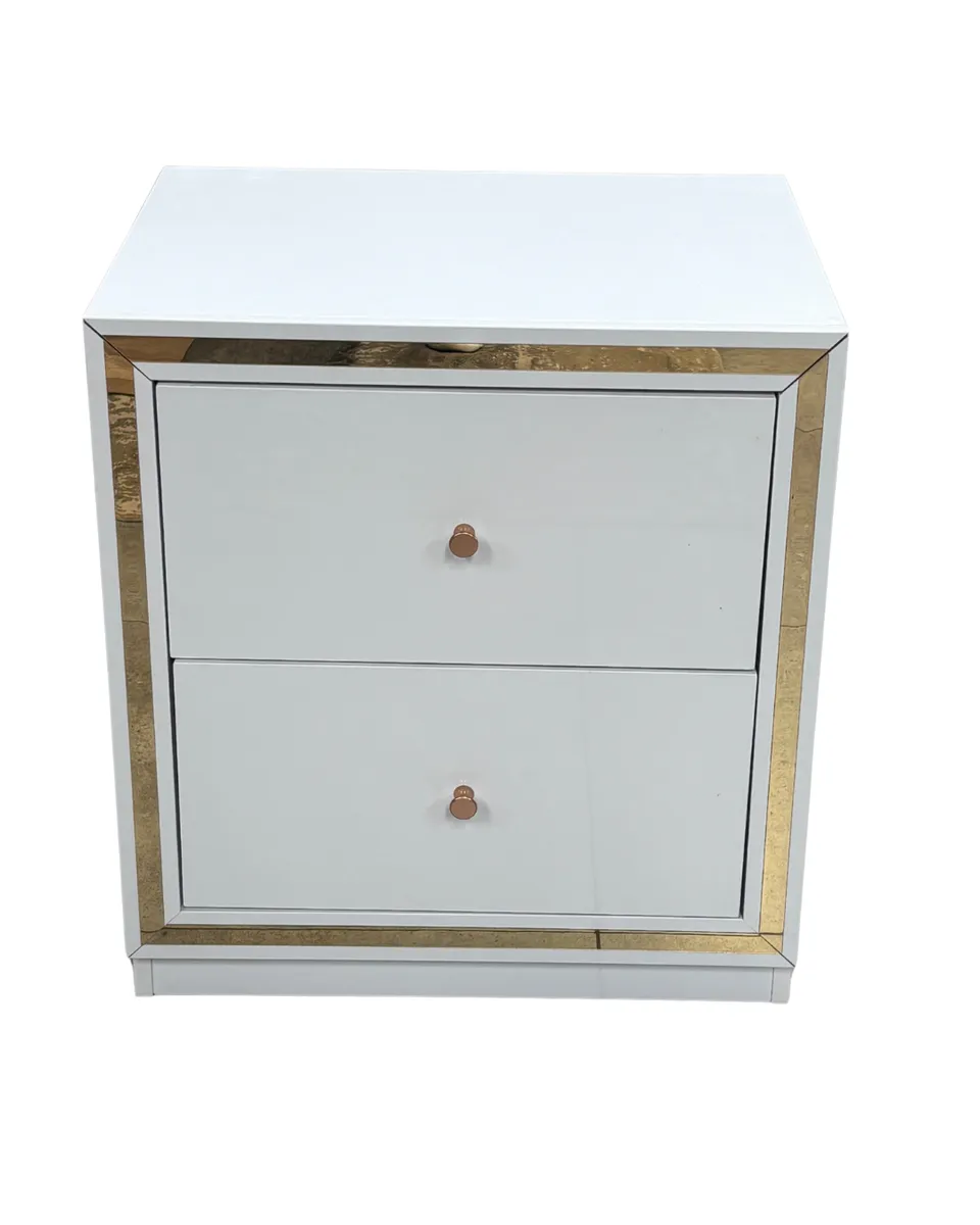Modern Bedside Table - DnF World (Assembled) - White, Gold