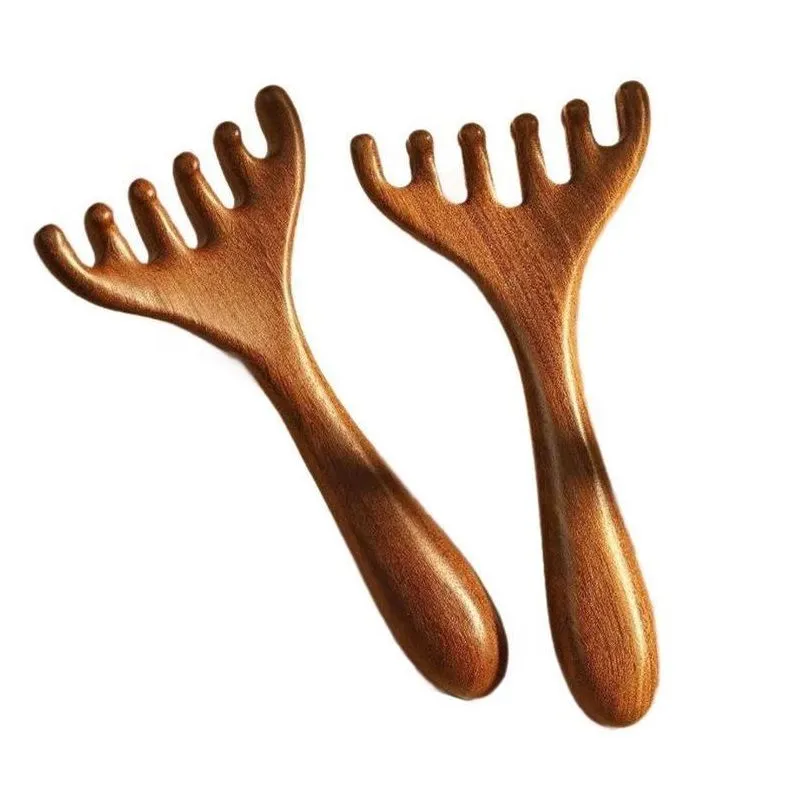 2 Pieces Sandalwood Meridian Comb Body Relaxation Portable Massage Tool