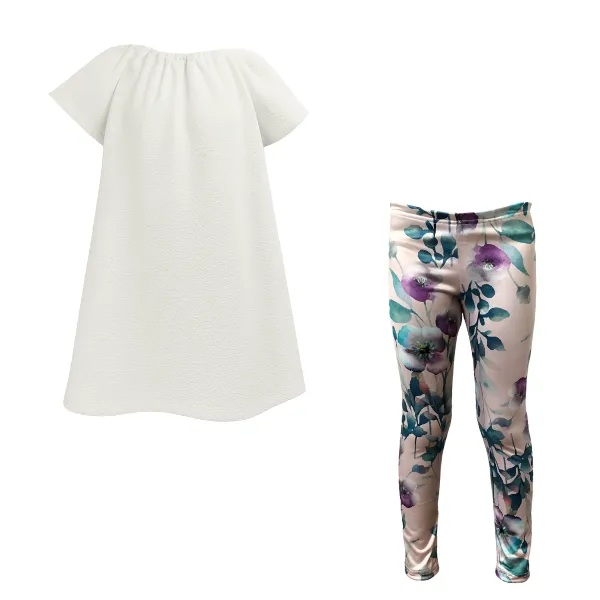 Baby/Toddler/Kids-Gathered Peasant Neck-Top&Capri Legging - Duck Egg Purple