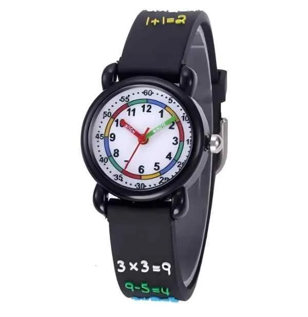 3ATM Waterproof Kids Watch, Analog Quartz Watch with Soft Silicone Strap - Black