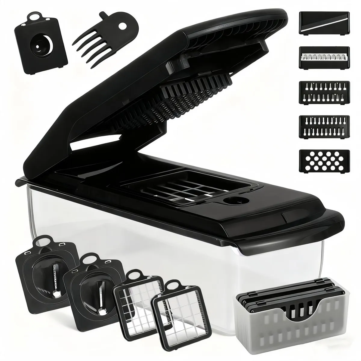 Multifunctional Food Chopper Dicer Set Vegetable Slicer Spiralizer 18 in 1 - Black