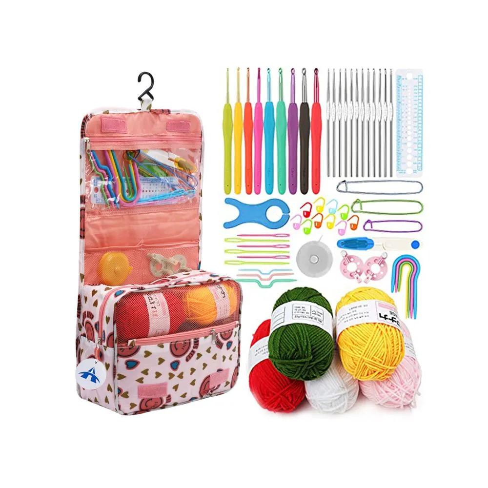 59 Piece Crochet Hooks Kit with Yarn and Knitting Accessories Set