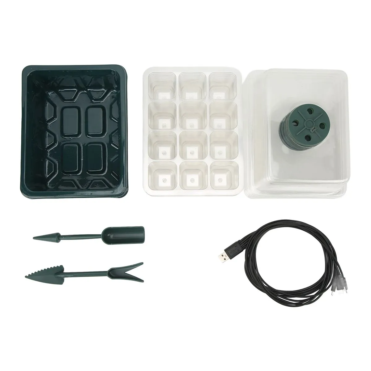 5 Pieces Seed Starter Tray With Transparent Lid And LED Light Green