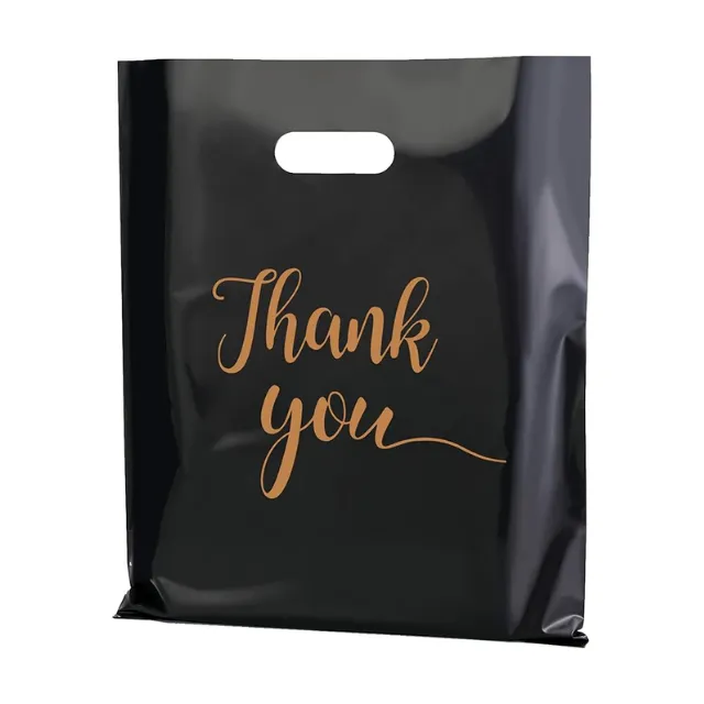 100 Pack Black Thank You Plastics with Handles for Business Packaging 35x45