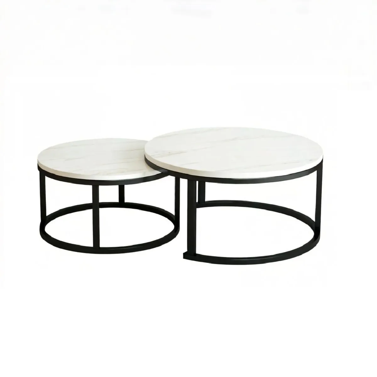 Nested 2 Sets of Coffee Tables Wooden With Metal Frame Nest Table End Table