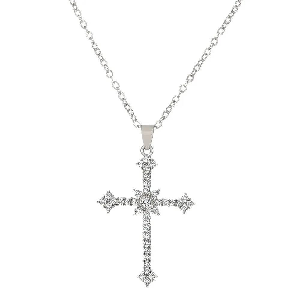 Fashion Women Crystal Zircon Cross Pendant Necklace for Women Girl
