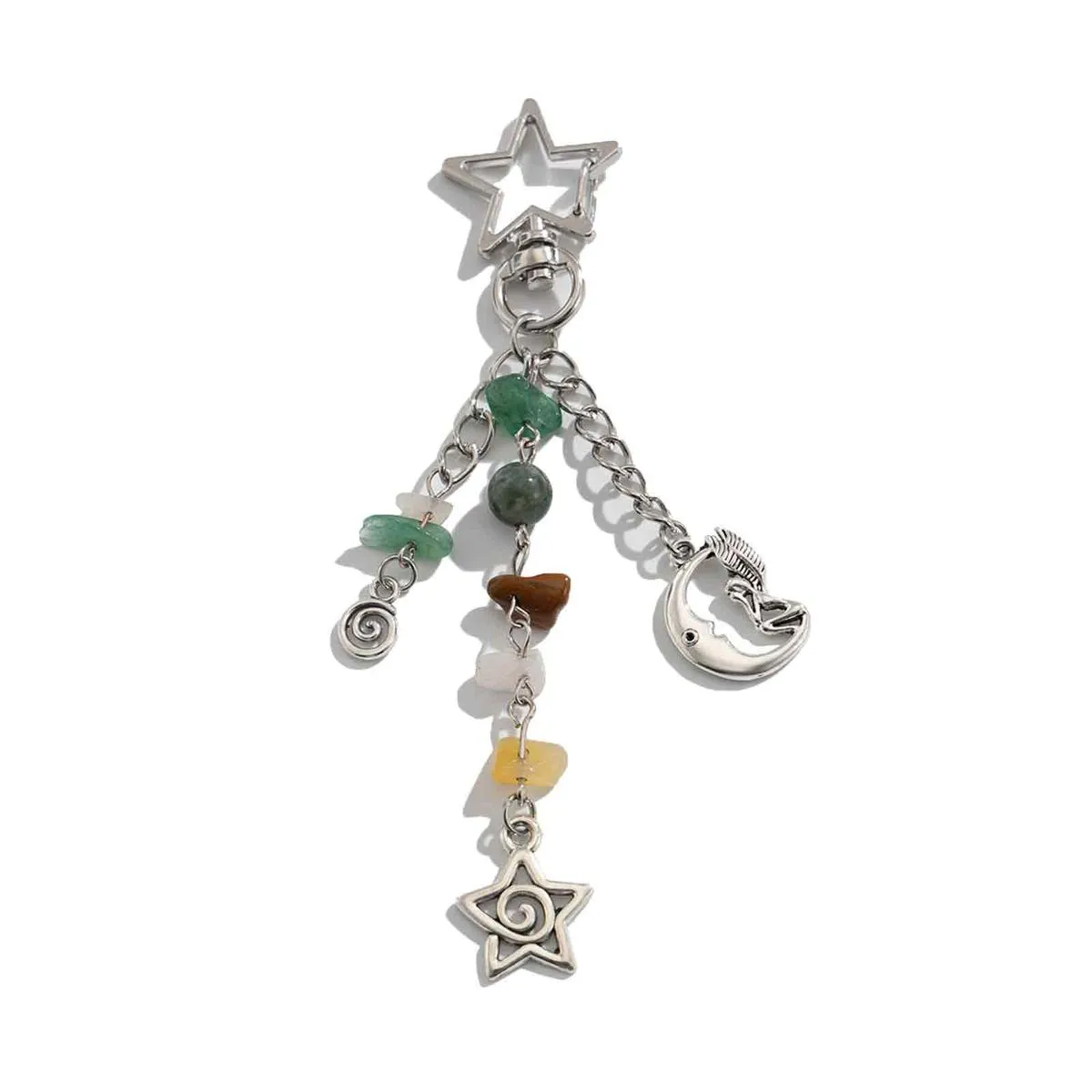 Keychain Sun Moon Star Aesthetic Design Beaded Bag Charms Purse Charms - Silver