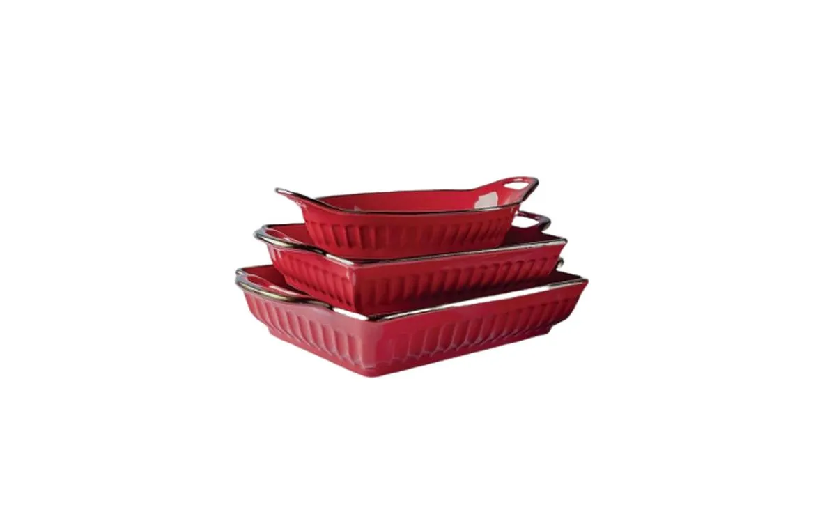 3 Piece Fluted Bakeware Set - Red