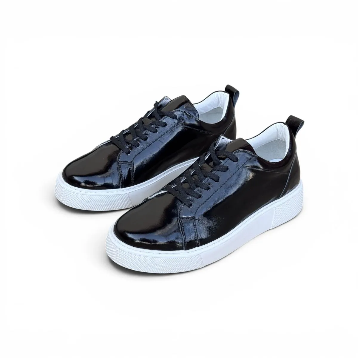 Men Patent Black Leather Plain Casual