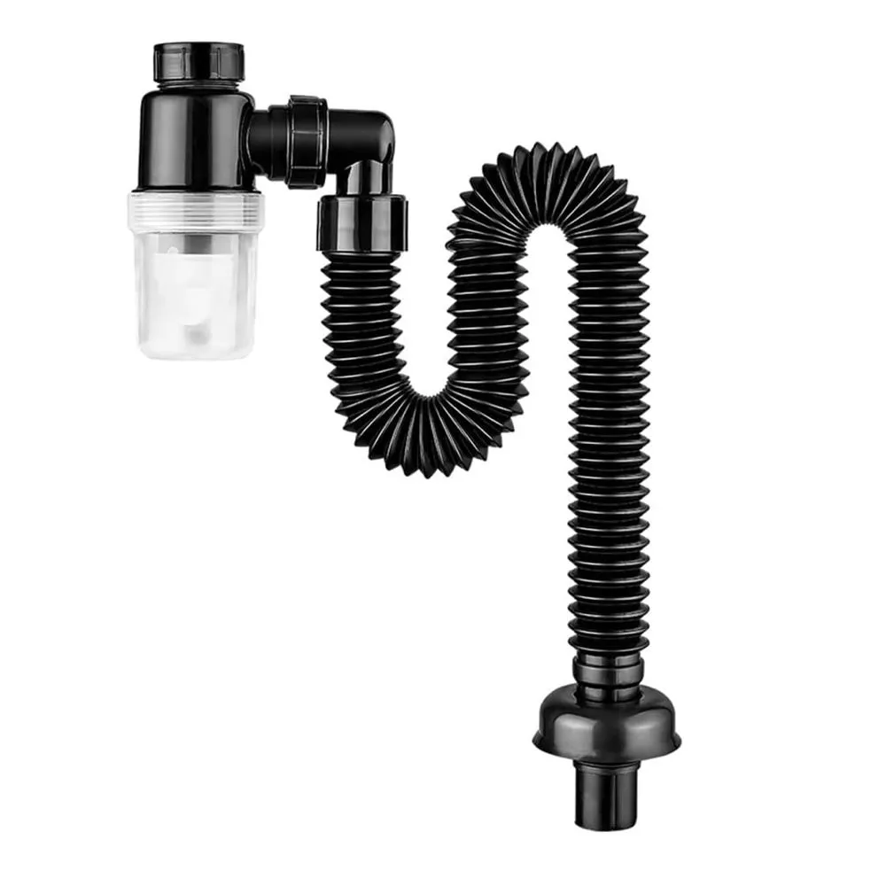 Tool Plumbing Anti-odor Corrugated Curved Universal Sink Pipe(85CM) - Black