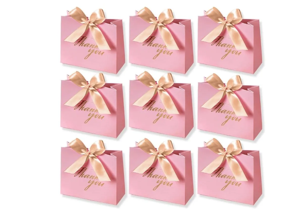 9Pack Thank You Gift Boxes, Favor Small Treat Boxes with Gold Bow Ribbon,